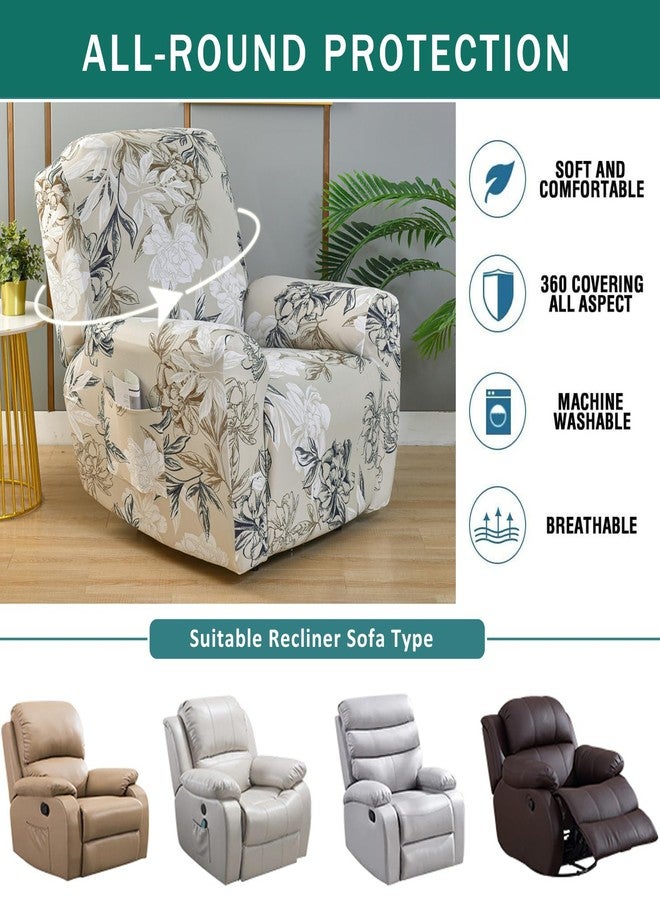 NILUOH Stretch Recliner Cover 4 Pieces Printed Lazy Boy Chair Covers Floral Patterned Recliner Sofa Slipcover Anti-Slip Fitted Furniture Protector with Elastic Bottom, A3 - Image 4